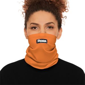 Orange with Now We Roam Logo, lightweight neck gator.