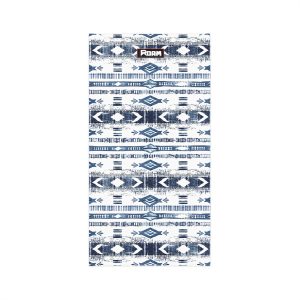 White and navy blue striped arrow pattern, in the style of tribal print, lightweight neck gator. – Style #3